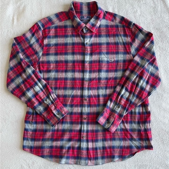 Vineyard Vines Men's Classic Fit trucker shirt Red Blue Plaid Button Down XXL - Picture 1 of 8